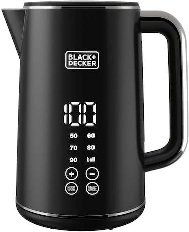 Black+Decker Digital Kettle, 2200W, 1.7L, Touch Screen, Double Wall Design, 6 Preset Temps, 30-Min Keep Warm, LED Display, Auto Shut-Off, Boil-Dry Protection, Cool-Touch Exterior, Black - JCD200-B5