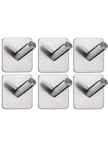 FabFactor Wall Hook Adhesive (Pack Of-6)-Stick on Bathroom/Room/Door/Kitchen -Heavy Duty for Hanging Towels, Robes, Coats, Keys,Calendars (Diagonal Silver Hooks)