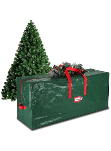 Tiokkss Christmas Tree Storage Bag   Fits Up to 7 Ft. Tall Disassembled Tree I 53&rdquo; x 14&rdquo; x 27&rdquo; Holiday Tree Storage Case   Protective Zippered Artificial Xmas Tree Bag with Handles (Green)