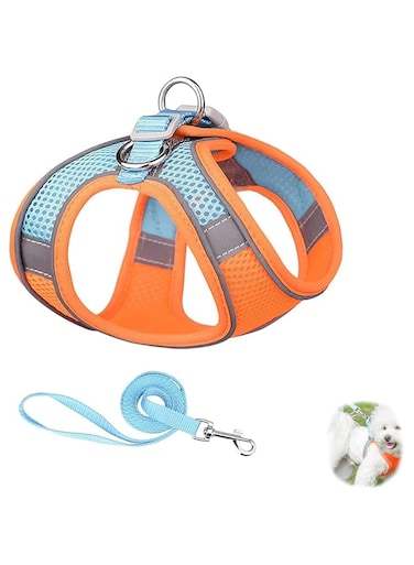Xspring Dog Harness and Lead Sets, Soft Mesh Dog Harness Set for Walking, Summer Step in Vest Harness with Reflective Bands, Adjustable No Pull Pet Supplies for Small Dogs and House Cats