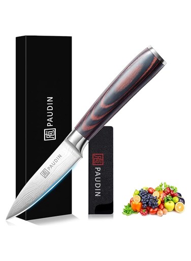 PAUDIN 8.9cm Precision Paring Knife, High Carbon Stainless Steel Forged Ultra Sharp Kitchen Knife for Fruit &amp; Vegetables, Ergonomic Handle with Elegant Gift Box - Ideal for Home &amp; Professional Use