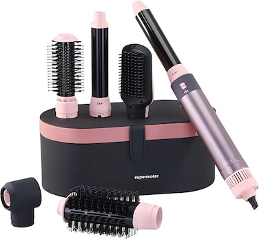 Enzo 6 in 1 Multi-Functional Hair Styler Set   EN-4133 Hair Straightener, Hot Volumizing Brush, Automatic Airwarp Rotating Curler Temp 50&deg;C to 110&deg;C   1500W DC Super Motor