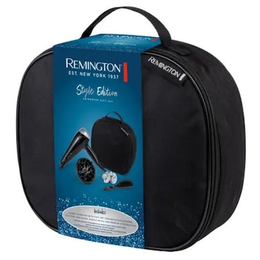 Remington Style Edition Hair Dryer Gift Set with 2200W Hairdryer with fast dry concentrator, Diffuser, Silk-feel scrunchie, Paddle Brush and premium storage Case