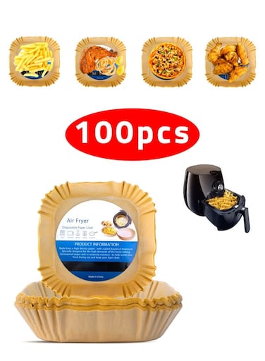 Pow 100pcs Air fryer paper food plate liner brown 20x20