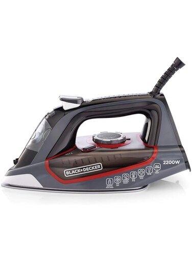 Black &amp; Decker 2200W 90g/min Steam Steam Iron With 380ml Capacity, Ceramic Coated Soleplate with Anti Calc Anti Drip, Self Clean and Auto Shutoff, Removes Stubborn Creases X2050-B5 2 Years Warranty
