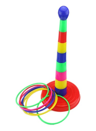 Generic Kids Ring Toss Game Set - 34cm Colorful Plastic Ring Throw Toy For Indoor &amp; Outdoor Play, Fun Coordination &amp; Target Game For Children, Family Garden Toss Game For Boys &amp; Girls, Sports