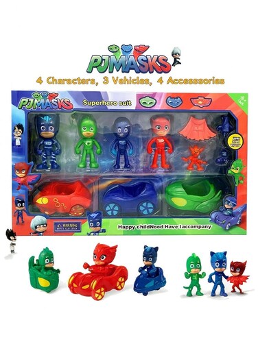 PJ Masks 10Pcs Action Figure Set For Kids - 4 Characters, 3 Vehicles &amp; 4 Accessories, Superhero Catboy, Owlette, Gekko Figures With Cars, Pretend Play Hero Toy Set For Boys &amp; Girls, Kids Superhero