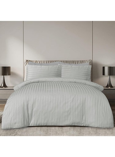 COLLECTION Stripe Single Light Grey Duvet Cover set with Single Pillow Case 160x220 cm