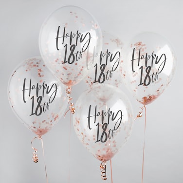 Rose Gold 'Happy 18th' Confetti Filled 12" Latex Balloons 5Ct