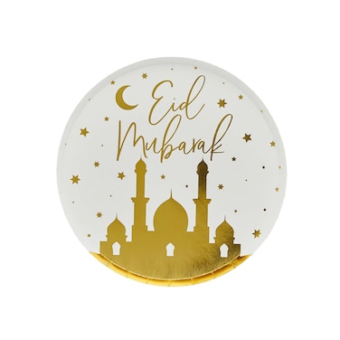 Eid Dinner Paper Plates Gold &amp; White 8Pcs