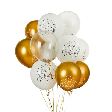 Eid Mubarak 12 Inch Latex Balloon Bundle Party Decorations Pack of 12