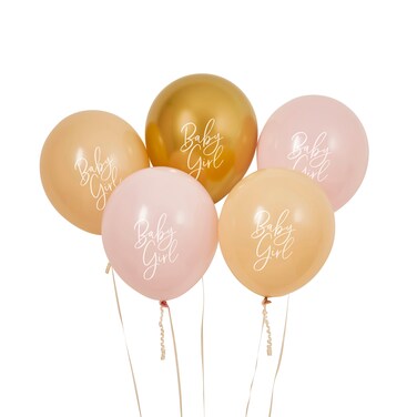 Pink, Nude &amp; Gold 'Baby Girl' Latex 12" Balloons 5/Pack