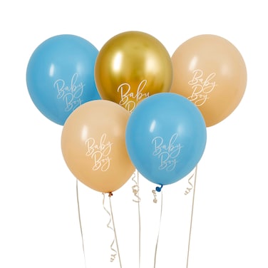 Blue, Nude &amp; Gold 'Baby Boy' Latex 12" Balloons 5/Pack