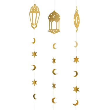 Gold Ramadan Hanging Card Decorations Islamic Home Decor Pack of 3