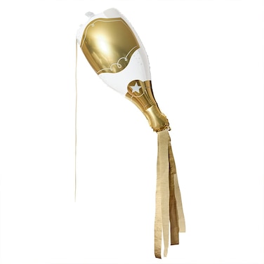 27" Gold &amp; White Champagne Bottle Foil Balloon &amp; Crepe Paper Tassels