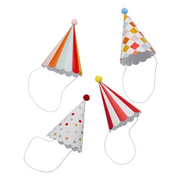 Circus Party Hats with Pom Poms 8Ct