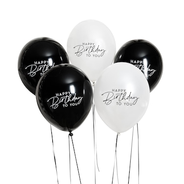 Monochrome 'Happy Birthday' 12" Latex Balloons 5ct