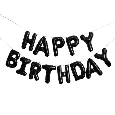 Black 'Happy Birthday' 16" Foil Balloon Garland