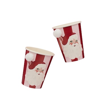 Vintage Santa Paper cups with Stick on Pom Poms 8pcs/Pack
