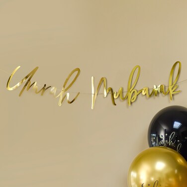 Gold Umrah Mubarak Card Banner 2m Welcome Home Decoration