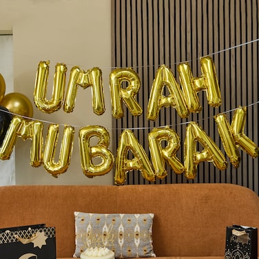 Gold Umrah Mubarak 16 Inch Foil Balloon Garland Welcome Decoration