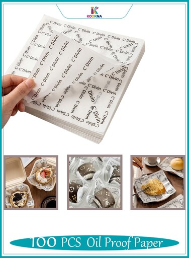 100-Piece Baking Blotting Paper, Disposable Oil-Proof Wrapping Food-Specific Hamburger Bread Paper, Baking Cake Packaging Paper 18x18cm