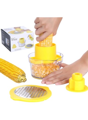 Beaverve Corn Stripper, 4 in 1 Corn Shucker Tool Corn Holder, Corn Stripping Tool Corn Cutter &amp; Remover with Built-In Measuring Cup Grater, Corn Kernel Remover Ginger Grater, No Electricity No Noise