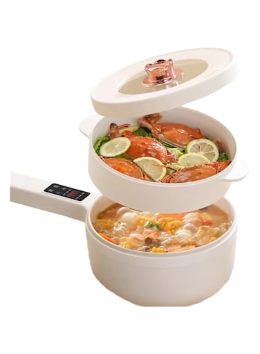 LansMoor Electric Hot Pot with Steamer, Non-Stick, Multi-Functional Cooker, Electric Skillet, Frying Pan, Electric Saucepan, for Ramen, Noddles, Egg, Steak, Fried Rice, Saut&eacute;, Steam and Soup(2L)