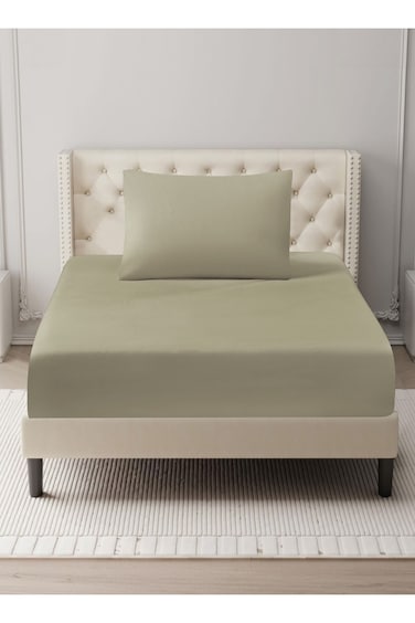 Bedding Fitted Sheet - Fits 120x200 Cm For Single Bed - 2 Pcs (1 Fitted Sheet and 1 Pillowcases) - 35 Cm Deep Pocket - Solid Bed Sheet