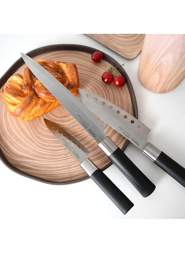 Fissman 3-Piece Knife Set Minamino Series, Slicing Knife 20cm, Santuko Knife 17cm, Utility Knife 13cm, Japanese 420J2 Stainless Steel, Double Sided Blade, with ABS Durable Handle, Lightweight