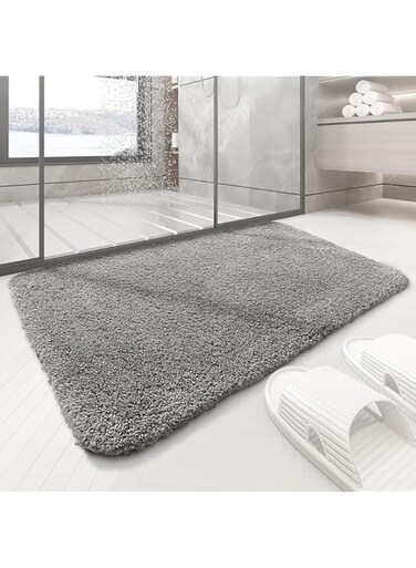 Z&middot;Bling Bath Mat 40 * 60cm,50 * 80cm,60 * 90cm Non Slip Bathroom Mat,Super Water Absorbent Microfiber Bath Rug,Soft,Fluffy,Machine Washable Bathroom Rug Bath Mats For Bathroom,Grey/White