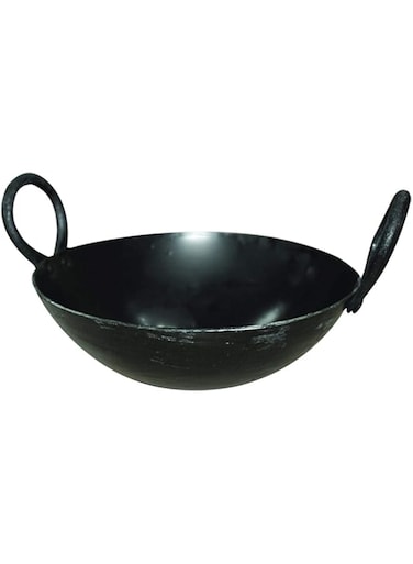 Raj Iron Kadai Cooking Pot with Double Handle, 46 CM , BLACK, IK0018, Jalebi Kadai , Stir Fry Pan , Wok