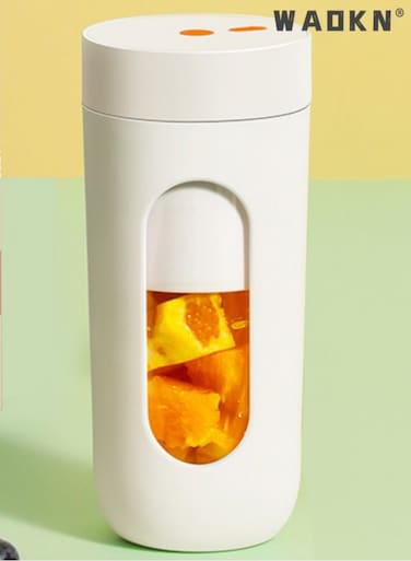 Portable Electric Juicer Cup,USB Rechargeable Portable Fruit Juicer Blender and Mixer for Outdoor, gym, Use for Busy On-the-Go Lifestyles White and Peach, Glass Window.300mL Fruit Mixing Machine