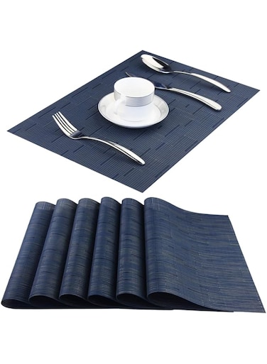Panda Palm Plastic Placemats,Non Slip Washable Placemats for Dining Table Wipe Clean Table Mats Set of 6(Navy Blue)