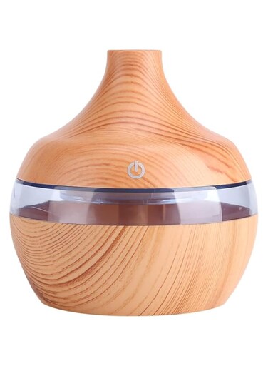 USB LED Touch Cool Mist Humidifier, 300ml Essential Oil Diffuser for Home, 7 Color Wood Grain Base Air Aroma Diffuser for Bedroom