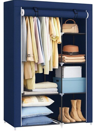 Portable Closet, Clothes Storage Organizer - 17.7 x 41.3 x 66.1 Inches, Foldable Clothes Rack, Wardrobe Storage, Lightweight and Durable - Dark Blue