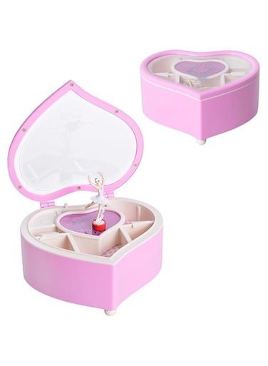 Oasisgalore Heart Shape Ballerina Jewelry Box with Ballet Dancing Musical Memory Boxes Keepsake for Room Decor