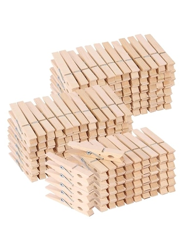 Tecbeauty 200pcs Large Wooden Clothespins Heavy Duty Clothes Pins with Strength Spring for Laundry Hanging Clothes - Wood Pin for DIY Crafts