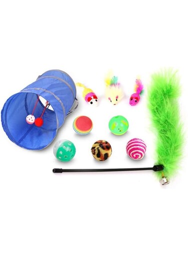 SKEIDO 15pcs Pet Cat toy Set Cat Feather Toys Teaser Wand Pet Ball Rings Interactive Products Cat Tunnel Toy Telescopic Rod