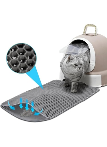 ikeoat Cat Litter Mat, 40x50cm Litter Trapping Mat for Cat Sand Litter Box Honeycomb Double Layer Design Waterproof Litter Mat Easier to Clean, Washable Pet Bed, Gray