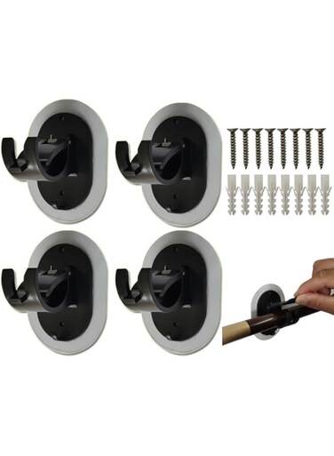 Wisfunlly 4Pcs No Drill Curtain Rod Brackets, Curtain Rod Holders, Self Adhesive Curtain Rod Hooks, Nail Free Adjustable Curtain Rod Holders, Curtain Hangers for Bathroom, Living Room, Kitchen,Black