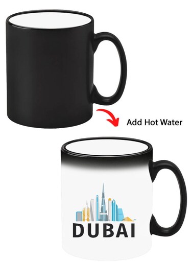Color Changing Heat Sensitive Ceramic Mug, Image Revealed When HOT Liquid is Added! Dubai Black
