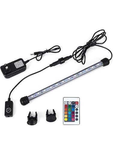 AquaFalcon 18cm Submersible LED Aquarium Light, 1.2W Color Changing Fish Tank Light with Remote Control, IP68 Crystal Glass 9 LEDs Lights Bar, for Fish Tank 25-38cm