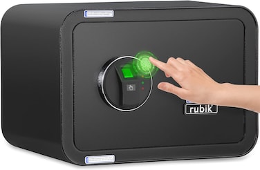 Safe Box Fingerprint Lock, Fire Resistant A4 Document Size Biometric Safety Deposit Box for Money Documents Home Office RB25QC9 (25x35x28cm) Black