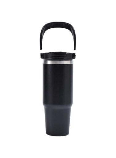 RJFGIDEM 30oz Vacuum Straw Water Bottle with Lid, 850ML Double Different Lids Stainless Steel Travel Mug, Hot Cold Insulated Water Bottle, Large Sports Bottle with Straw Lid (Black)