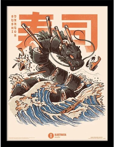 لوحة هرمية مرسومة على شكل تنين سوشي، 30 × 40 سم، عمق 38 مم، قماش