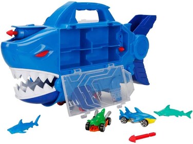 مجموعة لعب Teamsterz Beast Machines Shark Destroyer – تتضمن مركبتين مصبوبتين، وشخصيتين على شكل سمكة قرش، و3 صواريخ، وقاذفة صواريخ، ومساحة تخزين تتسع لما يصل إلى 8 سيارات، وحقيبة حمل متينة مزودة