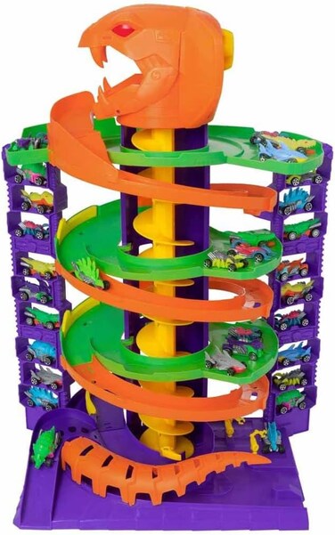 مجموعة لعب Teamsterz Beast Machines Cobra Carnage، مرآب من 4 طوابق مع مصعد، مزود بإضاءة وصوت، يتسع لـ 35 سيارة، تتضمن سيارة واحدة مصبوبة، مستوحاة من الوحوش، لعبة للأولاد من عمر 3 سنوات فما فوق