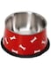Camon Embossed Steel Bowl,1500 ml,Red Decorated Steel Bowl for Dog, Dog Food Water Bowl, Non-Slip Pet Bowl, Cat Food &amp; Water Bowl, No Tip, Stainless Steel, Steel Dog Bowl, Large Stainless Stell Bowl