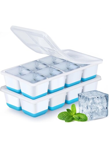 Silicone Ice Cube Tray, Pack of 2 Ice Cube Trays with Lid, Safe, BPA-Free and LFGB Certified, Stackable Ice Cube Tray, Large Ice Cube Tray